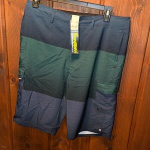 Ocean Current Black and Blue Patterned Board Shorts